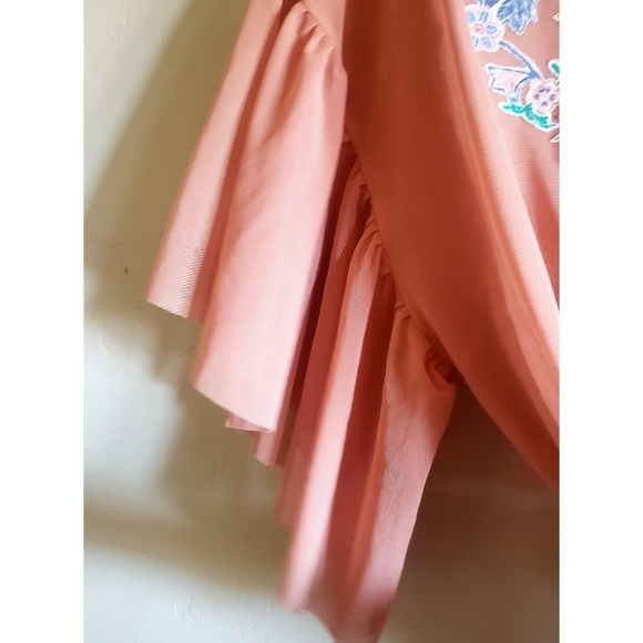 Zara Orange Floral Top Sheer Applique Blouse Bohemian Y2K Cover Up Womens Sz L - Picture 4 of 8